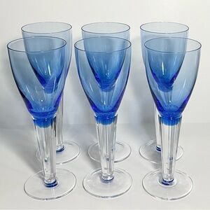 6 SASAKI LUMINA BLUE Wine Glasses / 8 Inches Fine Japanese Crystal / Ultra Rare!